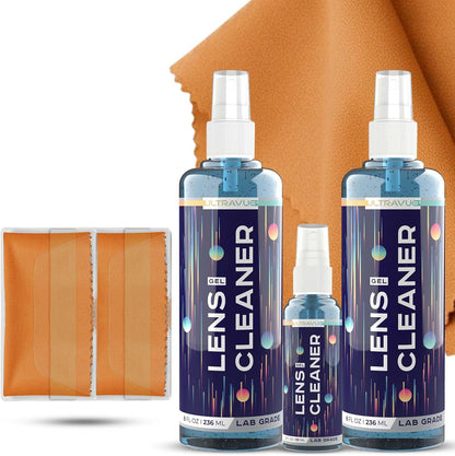 Eyeglass Gel Lens Cleaner Spray Kit - 3 x 2oz Gel Eyeglasses Cleaner Spray Bottle + 2 Microfiber Cloth for Cleaning - Safe for All Lenses (AR Coated Included), Eyeglasses and Screens