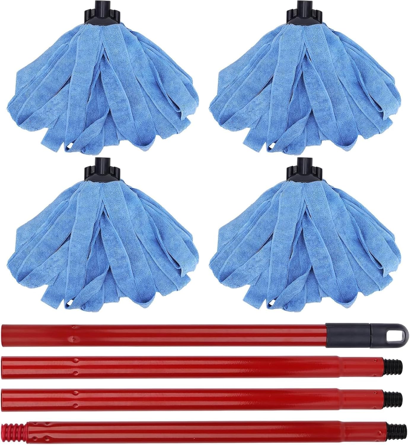 Microfiber Mop - 1 Mop Handle & 3 Blue Microfiber Mop Heads Replacement, Compatible with All Standard US Threading Pole Mop Handles for Floor Cleaning