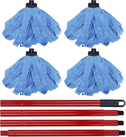 Microfiber Mop - 1 Mop Handle & 3 Blue Microfiber Mop Heads Replacement, Compatible with All Standard US Threading Pole Mop Handles for Floor Cleaning