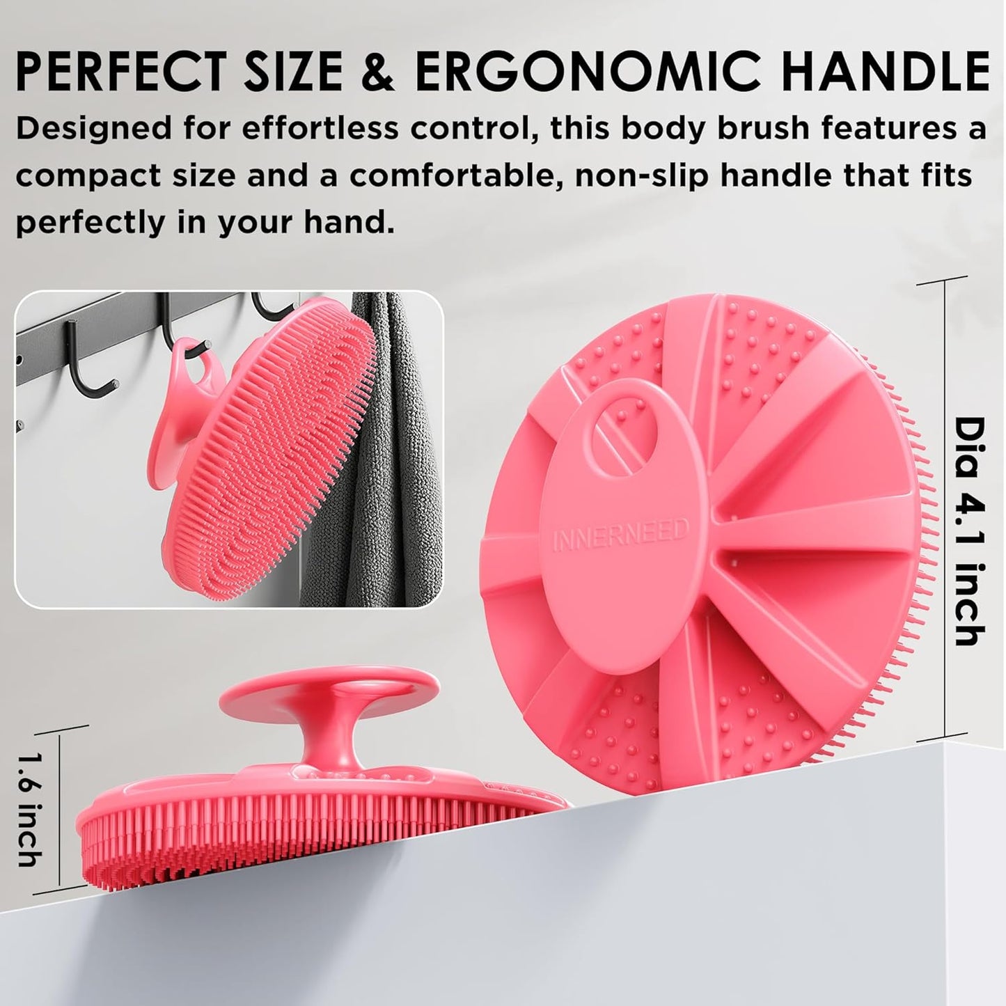 INNERNEED Food-Grade Soft Silicone Body Scrubber Shower Brush Handheld Cleansing Skin Brush, Gentle Exfoliating and Lather Well (Black)