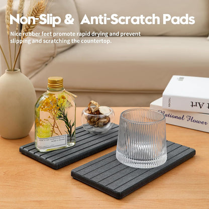 2PCS Water Absorbing Stone Drying Tray Mat for Bathroom Sink & Kitchen Counter Faucet Organizer, Quick Dry Dish Rack Soap Dispenser Sponge Holder, Vanity Sink Caddy Bar Coaster, Ivory White 8“x 4”