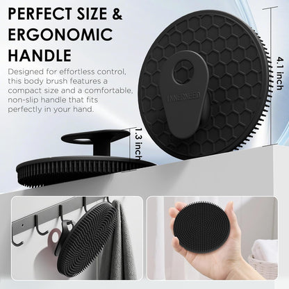 INNERNEED Food-Grade Soft Silicone Body Scrubber Shower Brush Handheld Cleansing Skin Brush, Gentle Exfoliating and Lather Well (Black)