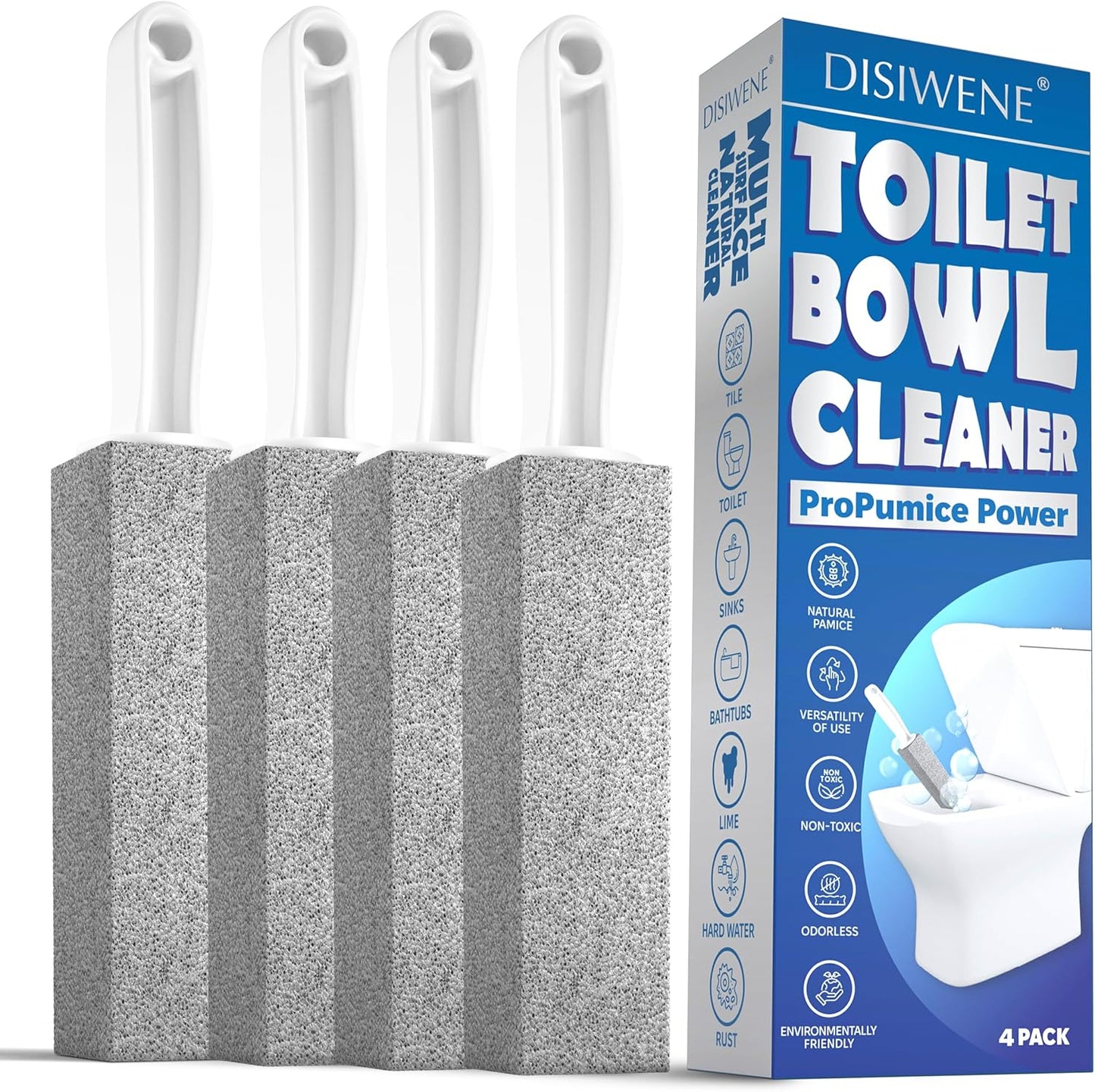DISIWENE Pumice Cleaning Stone with Handle Toilet Bowl Cleaner Hard Water Ring Remover for Bath/Pool/Kitchen/Household Cleaning (2, 2 Pack with Handle)
