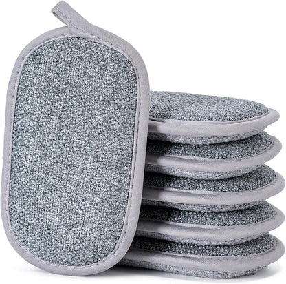 Dual-Sided Multi-Purpose Scrub Sponges, Non-Scratch Dishwashing Sponges for Kitchen, Reusable Microfiber Sponge for Efficiently Cleaning Dishes, High Density Sponge Inside (6 Pack, Medium)