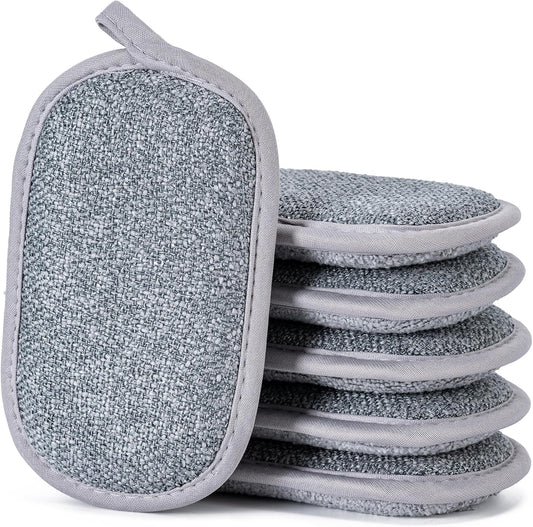 Dual-Sided Multi-Purpose Scrub Sponges, Non-Scratch Dishwashing Sponges for Kitchen, Reusable Microfiber Sponge for Efficiently Cleaning Dishes, High Density Sponge Inside (6 Pack, Medium)