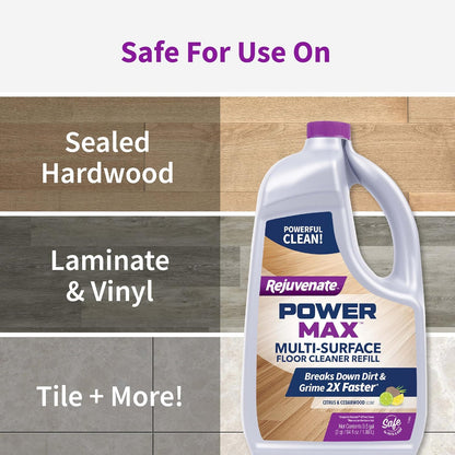 Rejuvenate PowerMax Multi-Surface Floor Cleaner, 128 Ounces, Breaks Down Dirt And Grime On Sealed Hardwood, Tile, Vinyl, Laminate To Deliver A Powerful, Deep Clean With Citrus And Cedarwood Scent