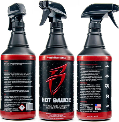 Boat Bling Hot Sauce Premium Hard Water Spot Remover w/High-Gloss Wax Sealants, 32 oz., black