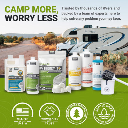 Unique RV Digest-It Plus RV Tank Treatment Pods – 16 Treatments, Breaks Down Waste & Toilet Paper + Eliminates Odors at Source, RV Black Tank Treatment