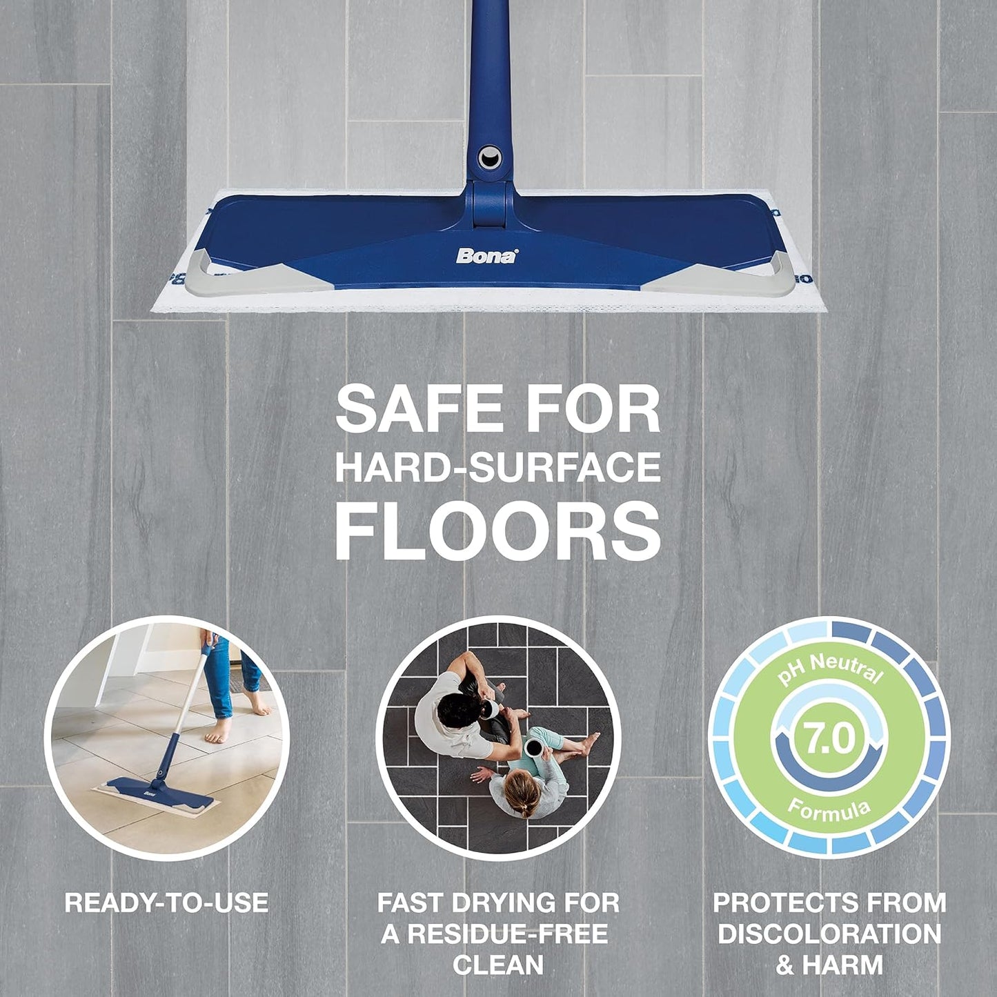 Bona Multi-Surface Floor Disposable Wet Cleaning Pads - 12-Pack - Residue-Free Floor Cleaning Solution for Stone, Tile, Laminate, and Vinyl Floors