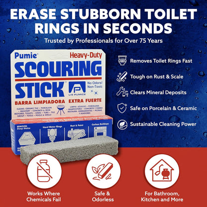 PUMIE Pumice Scouring Stick (1 Pack) - Extra Strong, Heavy Duty Pumice Cleaning Stone for Bathroom, Kitchen, Grill - Scouring Stick for Cleaning Pool, Rust, Stains & Hard Water Rings