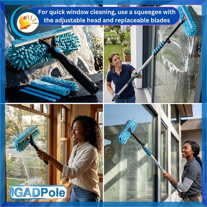 IGADPole 24 FT Water-Fed Washing Kit with Soap-Dispenser, Brush, 10″ Squeegee & Cobweb Duster for Windows, Gutters, Solar Panels & Exterior Walls