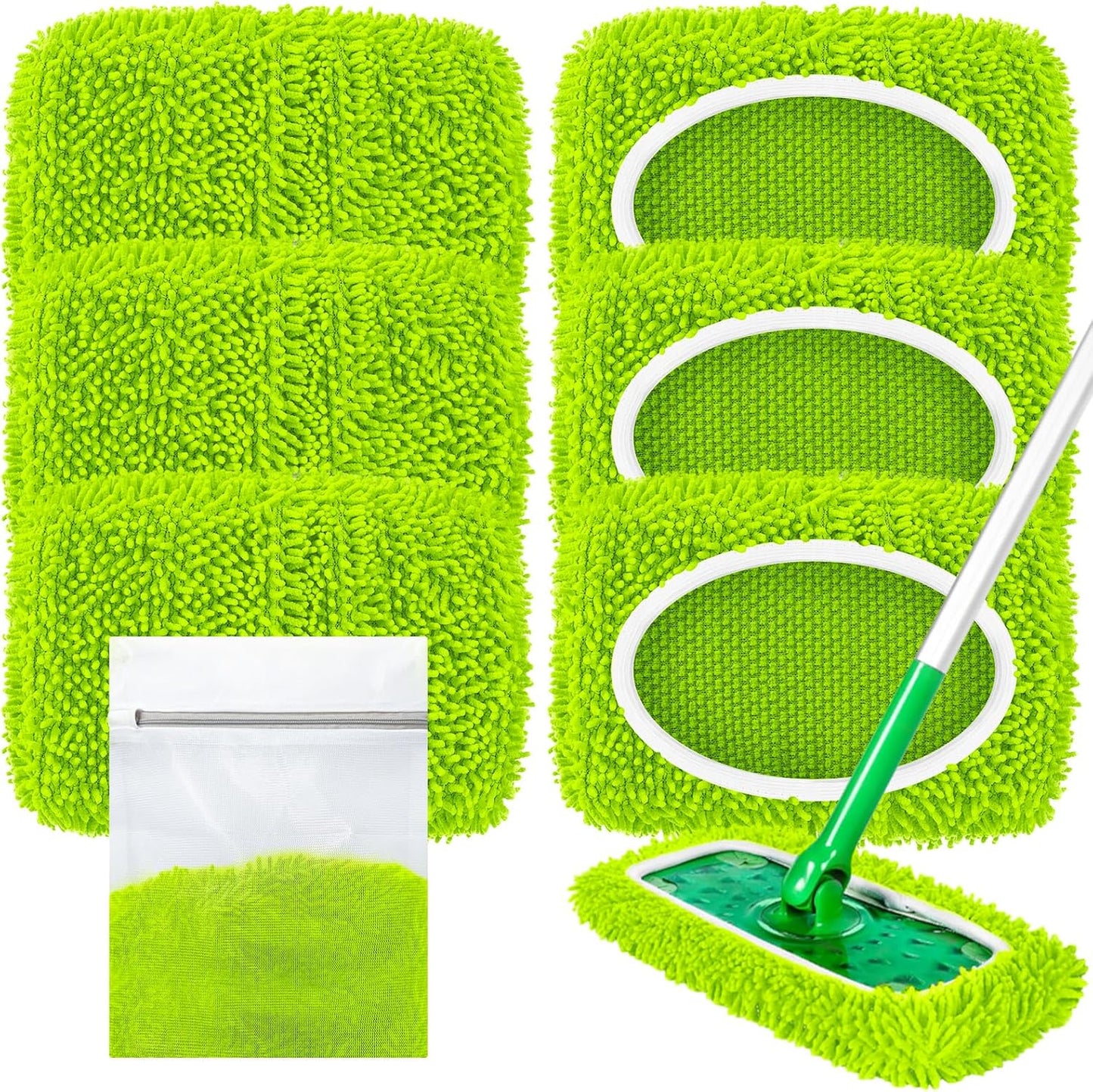Reusable Mop Pads Compatible with Swiffer Sweeper Mop, Microfiber Dry Sweeping Cloths & Machine Washable Wet Pads Refill for Use on All Sealed Floors - Stone, Hardwood, Laminate & Tile (6 Blue)