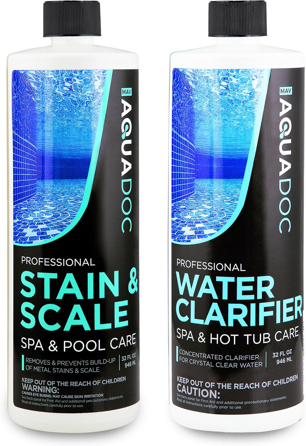AquaDoc Spa Clarifier and Hot Tub Stain and Scale Control Bundle - Includes 32oz Hot Tub Clarifier and 32oz Spa Stain and Scale Remover - Made in USA