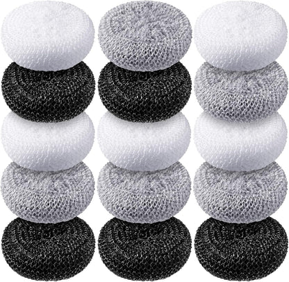 Blulu Plastic Dish Scrubbers for Dishes Pot Round Nylon Pad, Mesh Scouring Non Scratch Pads(Rainbow Colors,15 Pieces)