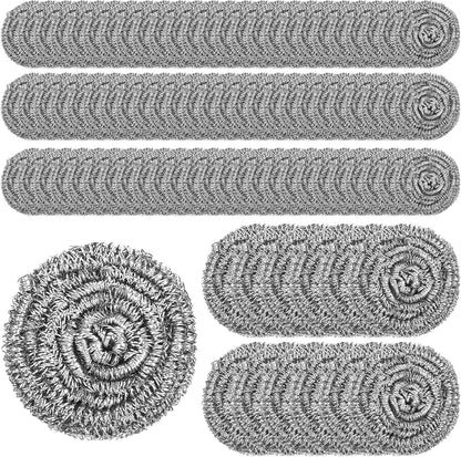 100 Pieces Stainless Steel Scrubber Bulk, 18G Heavy Duty Metal Scouring Pad for Kitchen, Bathroom, Oven, Grill, Pot, Pan Cleaning - Rust Resistant & Reusable