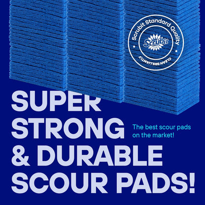 SCRUBIT Scouring Pad 100 Pack - Heavy Duty Scrub Pads for Cleaning Dishes - Non-Scratch Reusable Scrubbing - Blue (100)