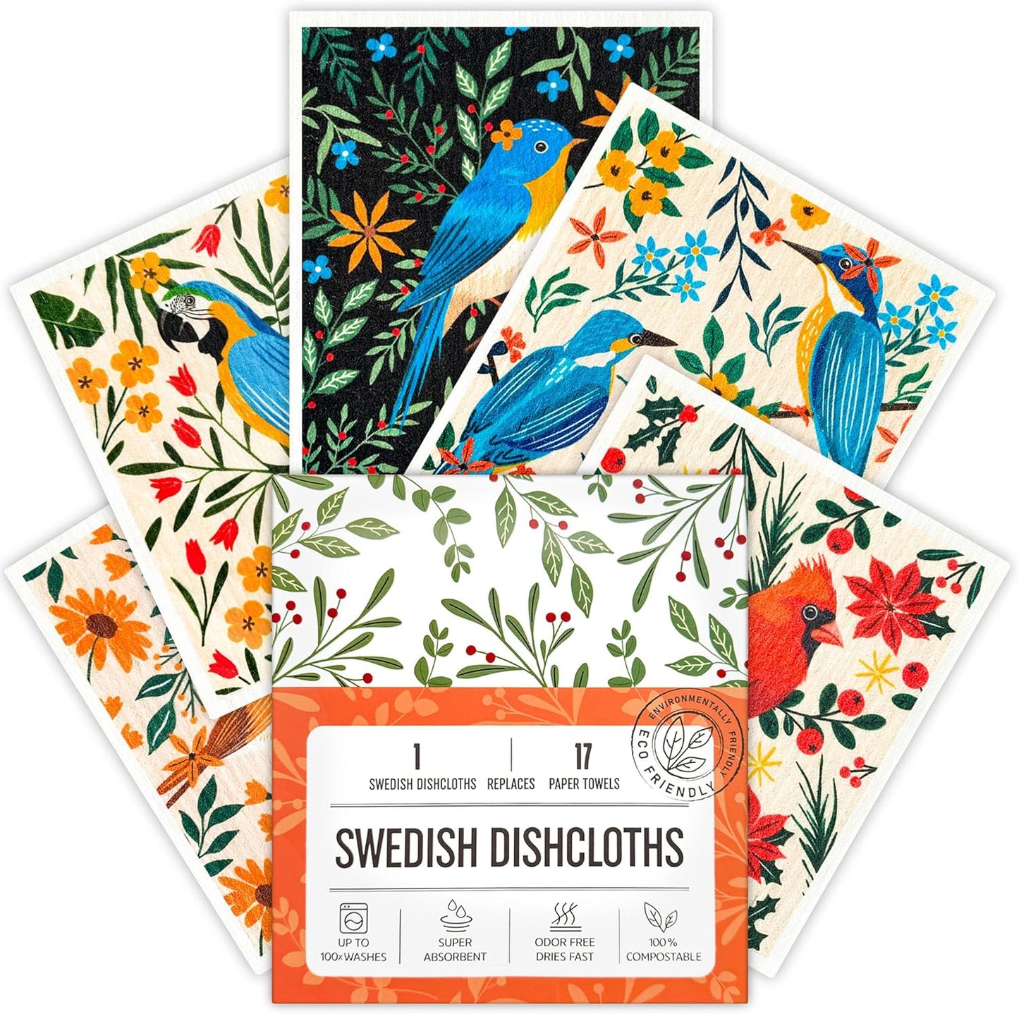 Swedish Dishcloths for Kitchen, Swedish Dish Cloths 5 Pack, Super Absorbent Reusable Paper Towels Washable, Biodegradable, Quick Drying, Dishwasher Safe