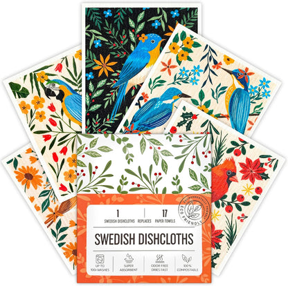 Swedish Dishcloths for Kitchen, Swedish Dish Cloths 5 Pack, Super Absorbent Reusable Paper Towels Washable, Biodegradable, Quick Drying, Dishwasher Safe