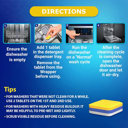 Dishwasher Cleaner Deodorizer Descaler Tablets - 28 Tabs - 1 Plus Year Supply - Extra Scented Deep Cleaning Sanitizer Pods - Remove Hard Water - Contain Citric Acid Heavy Duty Septic Safe - Citrus