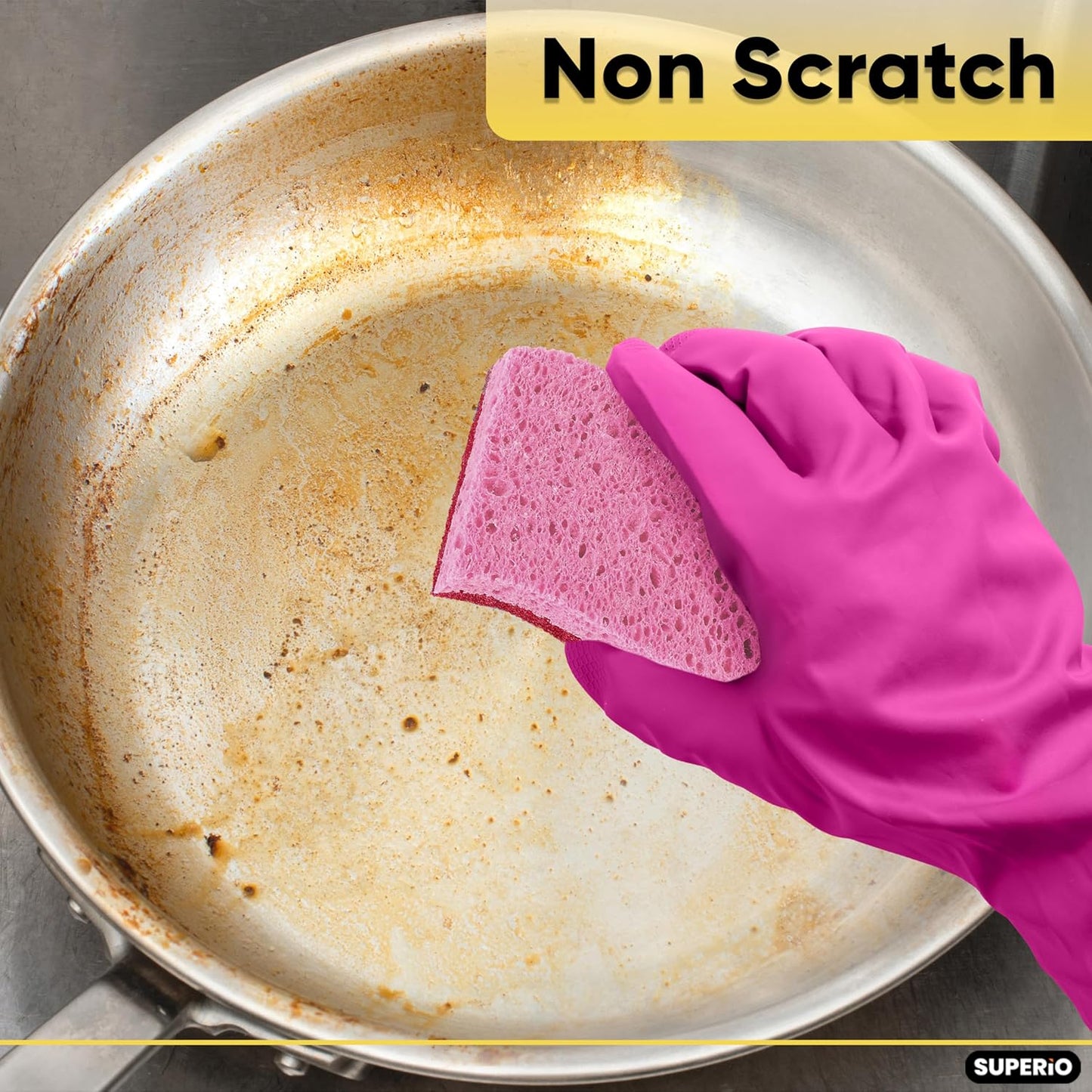 Non-Scratch Cellulose Sponge Kitchen Scrub Sponge with Scouring Pad Set, Good for Non-Stick Cookware Frying Pan, Pot, Counter Top, Sink Scrubbing, Kitchen Scrubbers, Pack of 2, (Red/Pink)