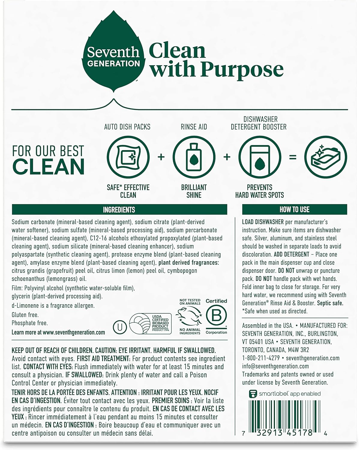 Seventh Generation Dishwasher Detergent Packs Free & Clear Pack of 2 for sparkling dishes Dishwasher tabs 45 count