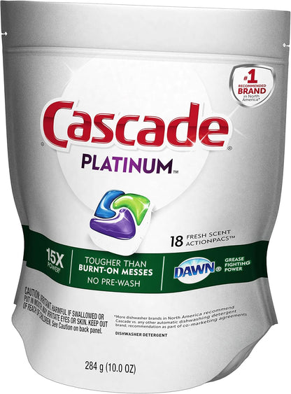 Cascade Platinum Power Boost Dishwasher Pods, Dishwasher Detergent, Dishwasher Soap, Dish Tabs, Dishwashing Tablets, Dish Detergent, Lemon, Actionpacs, 37 Count