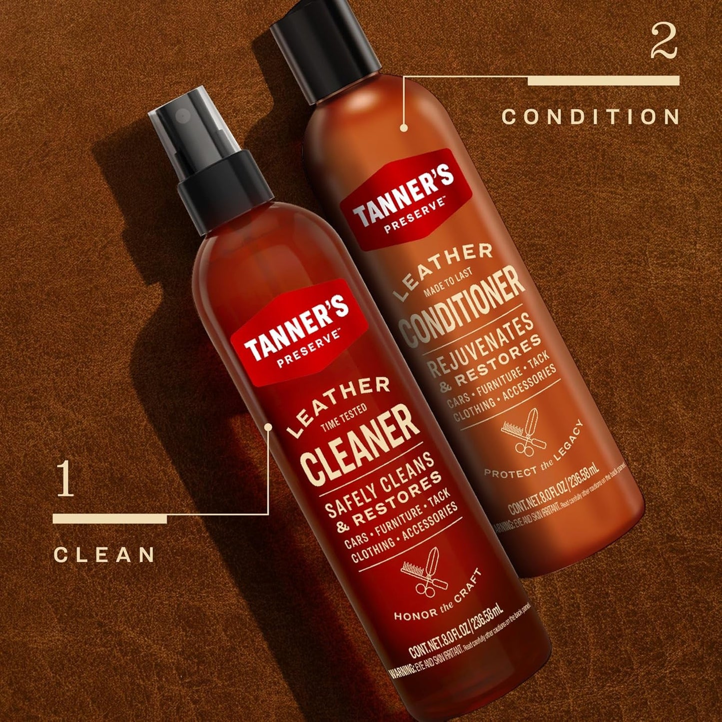 Tanner's Preserve Leather Conditioner for Finished Leather, Restores & Protects Auto Seats, Furniture & Tack, 8 fl oz