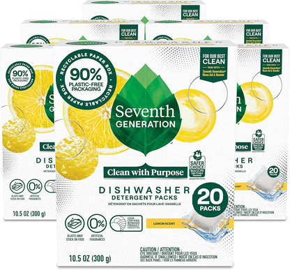 Seventh Generation Dishwasher Detergent Packs Free & Clear Pack of 2 for sparkling dishes Dishwasher tabs 45 count