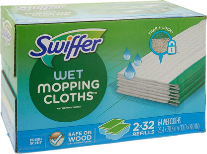 Swiffer Sweep + Mop, Wet Pads Refill, Floor Cleaner for Dirt, Dust, Hair, Cleaning Cloths for Mopping Home, Bathroom, Kitchen, All Purpose Multi-Surface Floor Wipes, Gain, 24ct