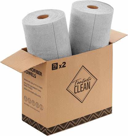 Fantasticlean Microfiber Cleaning Cloth Roll -75 Pack, Tear Away Microfiber Towels, 12" x 12", Reusable, Washable, Scratch Free, Ultra Absorbent Dishcloth for All-Around Cleaning Supplies (White)