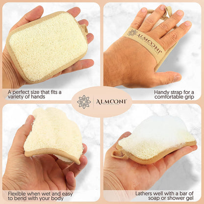 Almooni Natural Loofah Exfoliating Body Scrubber, Made with Natural Egyptian Shower Loofah Sponge, Bath Shower Loofah Sponge for Women and Men, for Face and Body That Gets You Clean - 2 Count (1 Pack)