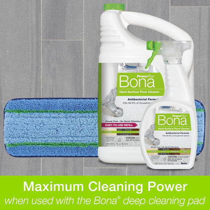 Bona PowerPlus Multi-Surface Floor Deep Cleaner Spray - 32 fl oz - Refillable - Antibacterial Floor Cleaning Solution for Stone, Tile, Laminate, and Vinyl Floors