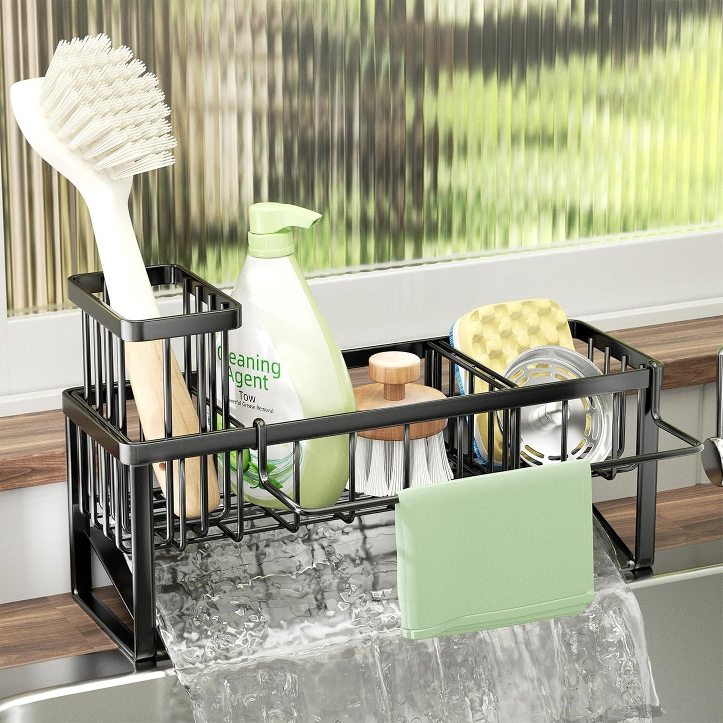 SWTYMIKI Sponge Holder for Kitchen Sink - 2 Tier Rustproof Sink Caddy with Instant Drying Stone, Removable Dish Brush Holder, Stainless Steel Kitchen Caddy for Coutertop Storage Accessories