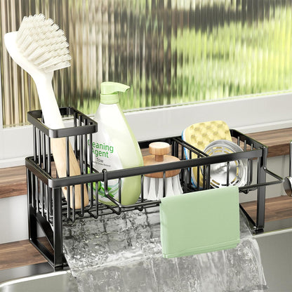 SWTYMIKI Sponge Holder for Kitchen Sink - 2 Tier Rustproof Sink Caddy with Instant Drying Stone, Removable Dish Brush Holder, Stainless Steel Kitchen Caddy for Coutertop Storage Accessories