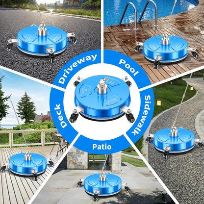 14" Pressure Washer Surface Cleaner with 4 Wheels - Stainless Steel Surface Cleaner for Pressure Washer Attachment for Concrete, Patio, Sidewalk, Deck and Driveways - PWS14