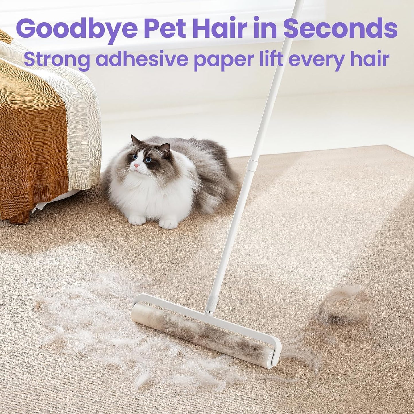 Large Lint Rollers for Carpet: Sticky Rollers for Floor DELOMO 9.45 in with 3 Extendable Handle, Long Handle Sticky Mop for Cleaning Carpets, Cars, Bedding, Couches, and Pet Hair - for Pet Homes