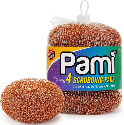 PAMI Heavy Duty Non Scratch Copper Scrubbers for Pots and Pans, Copper Wool Scrubber, Reusable Scouring Pads, Pack of 4