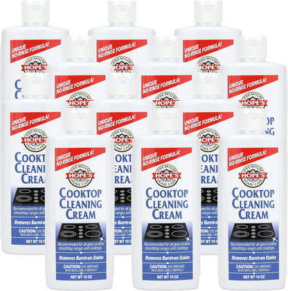 HOPE'S Cooktop Cleaning Cream, Fast Acting No-Rinse Cooktop Cleaner for Glass Ceramic Cooktops and Stoves, Removes Burnt-on Stains, 10 Oz Net Weight (8 Fl Oz), Pack of 1