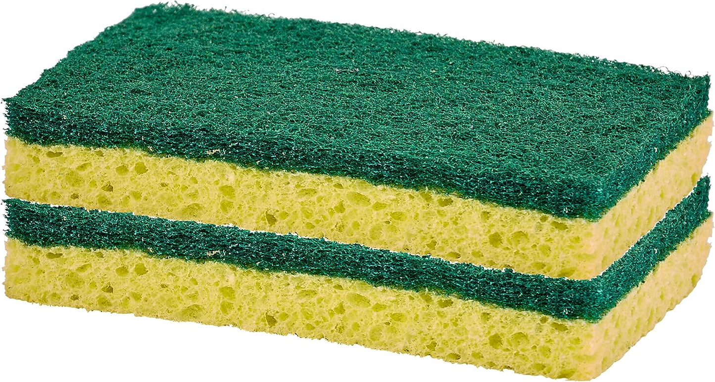 Non-Scratch Cellulose Sponge Kitchen Scrub Sponge with Scouring Pad Set, Good for Non-Stick Cookware Frying Pan, Pot, Counter Top, Sink Scrubbing, Kitchen Scrubbers, Pack of 2, (Red/Pink)