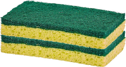 Non-Scratch Cellulose Sponge Kitchen Scrub Sponge with Scouring Pad Set, Good for Non-Stick Cookware Frying Pan, Pot, Counter Top, Sink Scrubbing, Kitchen Scrubbers, Pack of 2, (Red/Pink)