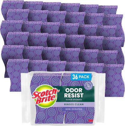 Scotch-Brite Odor Resist Heavy Duty Scrub Sponge, Dishwasher-Safe Kitchen sponges for Serious Scrubbing, Multipurpose Dish Sponge for Stuck-On Messes, 3 Scrubbing Sponges