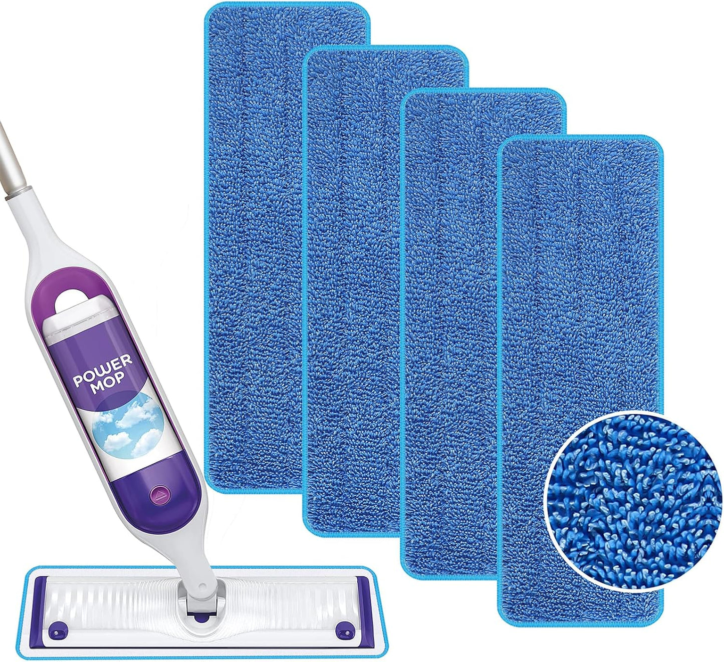 Reusable Power Mop Refills Pads Compatible with Swiffer PowerMop Mop - Microfiber Power Mop Pads Refill for 13 ''-15 '' Spray Mop- Washable Pads for Multi-Surface Floor Cleaning, 4 Pack