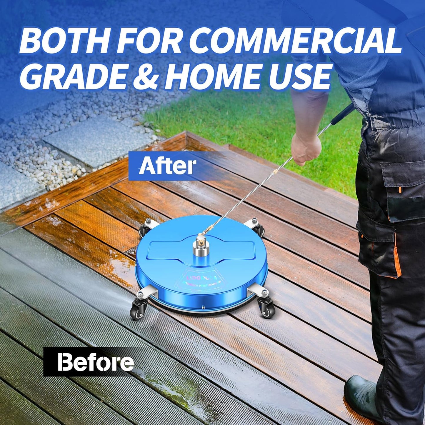 14" Pressure Washer Surface Cleaner with 4 Wheels - Stainless Steel Surface Cleaner for Pressure Washer Attachment for Concrete, Patio, Sidewalk, Deck and Driveways - PWS14
