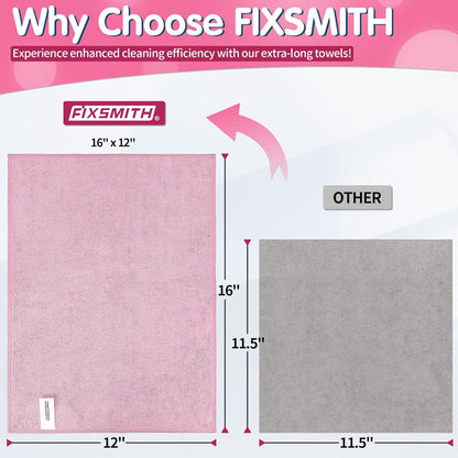 FIXSMITH Microfiber Cleaning Cloth - Pack of 8, Size: 12 x 16 in, Multi-Functional Cleaning Towels, Highly Absorbent Cleaning Rags, Lint-Free, Streak-Free Cleaning Cloths for Car Kitchen Home