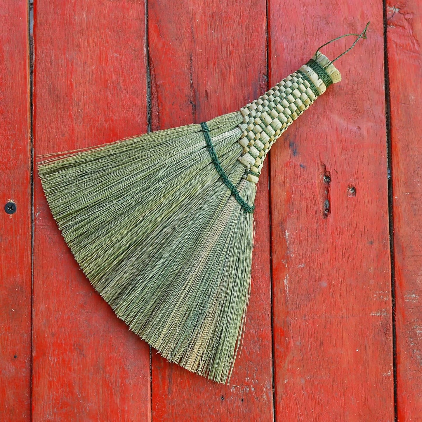 Small Corn Wisk Brush Broom 11 Inch Blue, Red Flagged Indoor Heavy Duty Multi Surface Hard & Soft Floor 100% Handmade(Blue), AW038-AW0038, length 11 Inch, wide 4.5 inch,