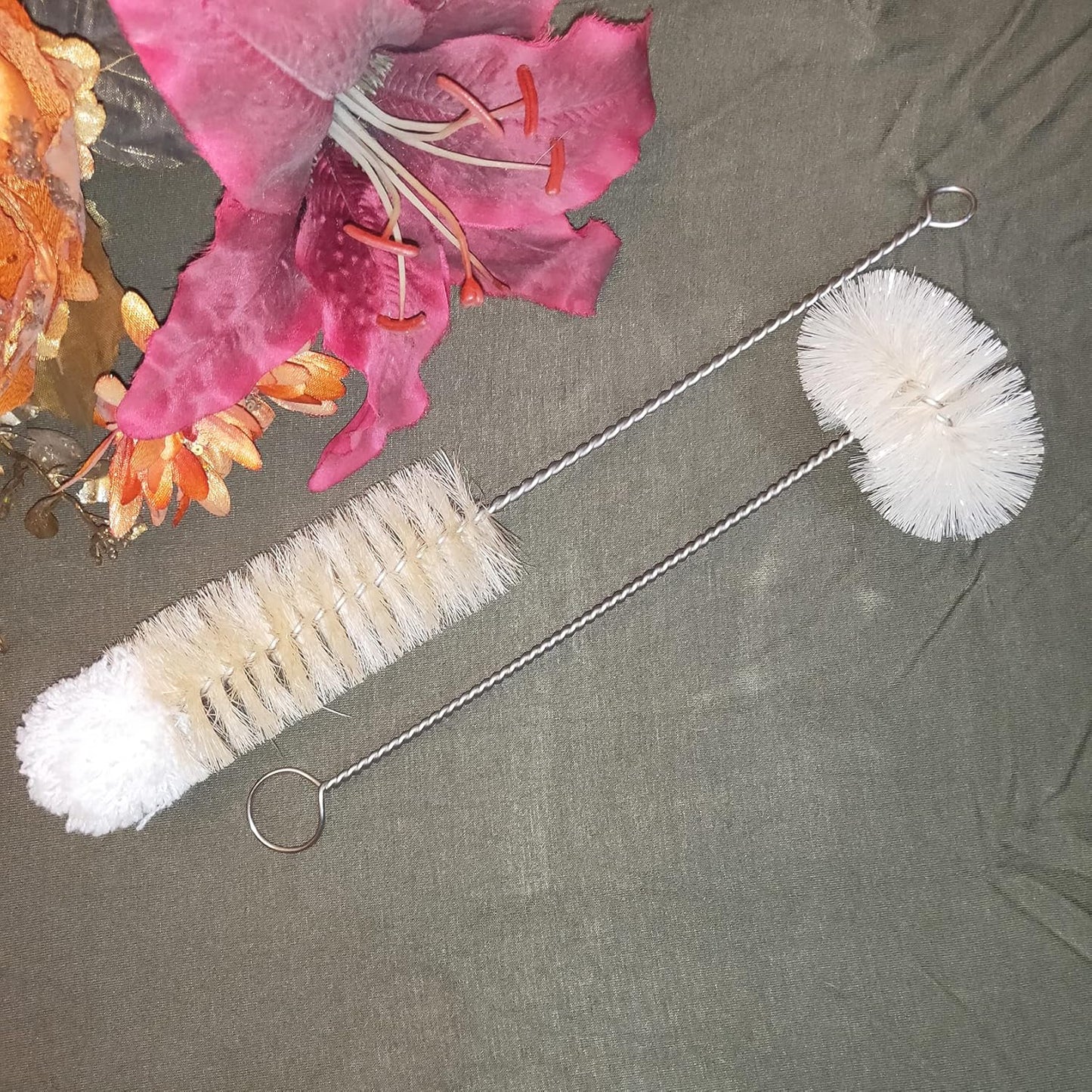 Coralpearl Bottle Brushes Thin Long Handle X 4, Skinny Wire Cleaner Set in Stainless Steel with Natural Boar Bristle at Wool Tip, Bendable Flexible for Cleaning Narrow Neck Bottles, Pipe, Tube, Hose