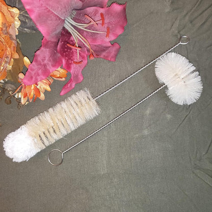 Coralpearl Bottle Brushes Thin Long Handle X 4, Skinny Wire Cleaner Set in Stainless Steel with Natural Boar Bristle at Wool Tip, Bendable Flexible for Cleaning Narrow Neck Bottles, Pipe, Tube, Hose