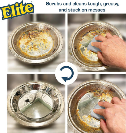 Elite Silver Scrubber Sponge, 6 Pack, Non Scratch, Sponges for Kitchen and Household Use, Made in USA (Regular)