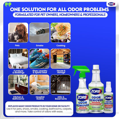 ZORBX Unscented Odor Eliminator for Strong Odor 2 Fl Oz Pack of 5 - Used in Hospitals & Healthcare Facilities - Advanced Formula, Fast-Acting Odor Remover Spray for Dog, Cat, House & Carpet