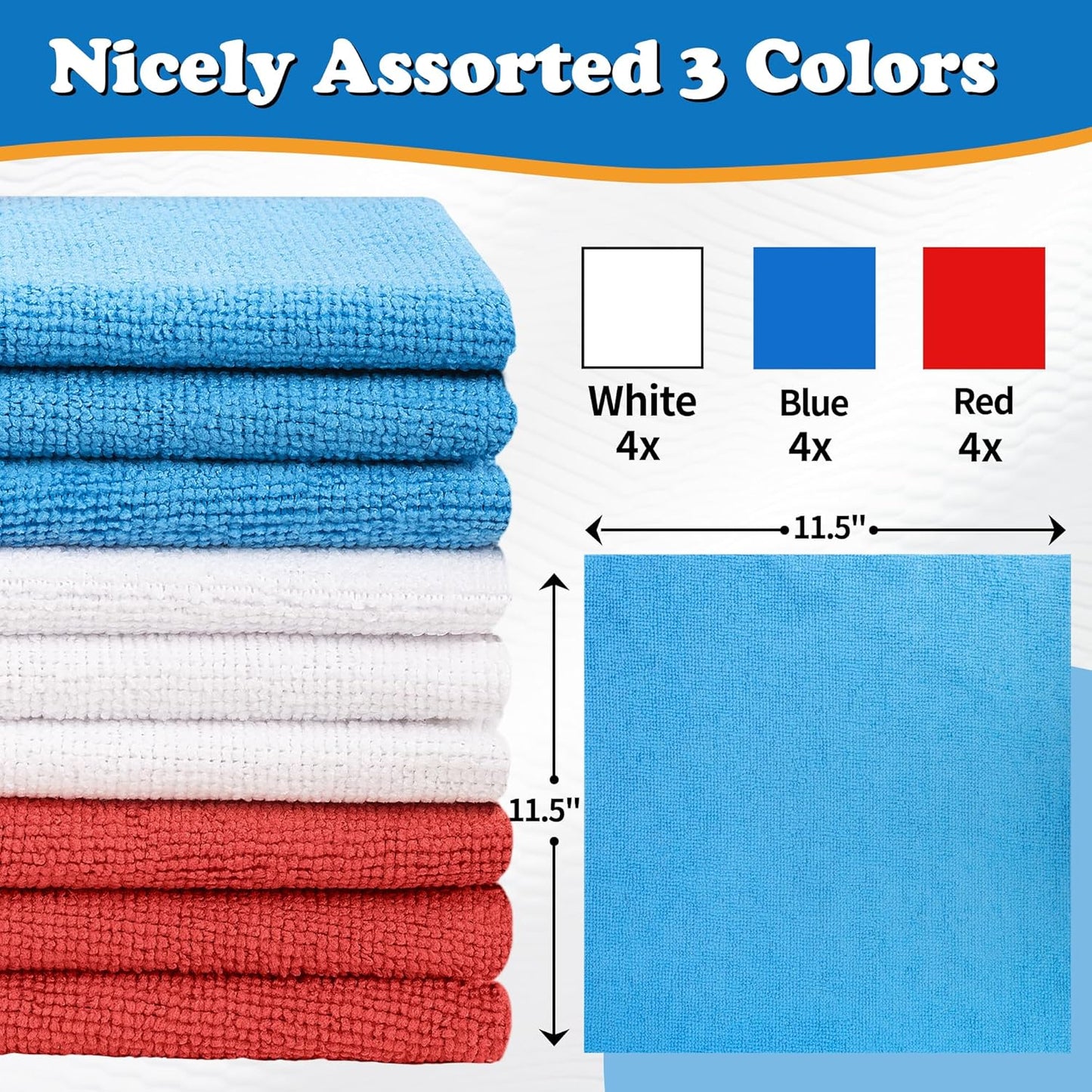 FIXSMITH Microfiber Cleaning Cloth - Pack of 8, Size: 12 x 16 in, Multi-Functional Cleaning Towels, Highly Absorbent Cleaning Rags, Lint-Free, Streak-Free Cleaning Cloths for Car Kitchen Home
